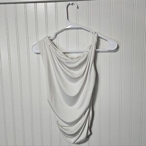 Buckle Cream Draped Asymmetric Tank Top